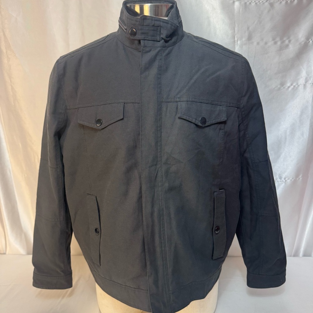 Kenneth Cole New York Charcoal Gray Military Utility Canvas Bomber Jacket
